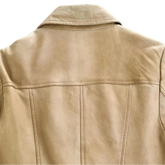 Identify Tan Leather Bomber Fall/Spring Jacket - Size 2 - Picture 5 of 10